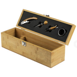 Caja de Madera para Vino con set de 4 Accesorios para Vinos