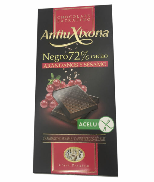 Chocolate Antiu Xixona 72% Arándanos y Sesamo 100gr S Glúten